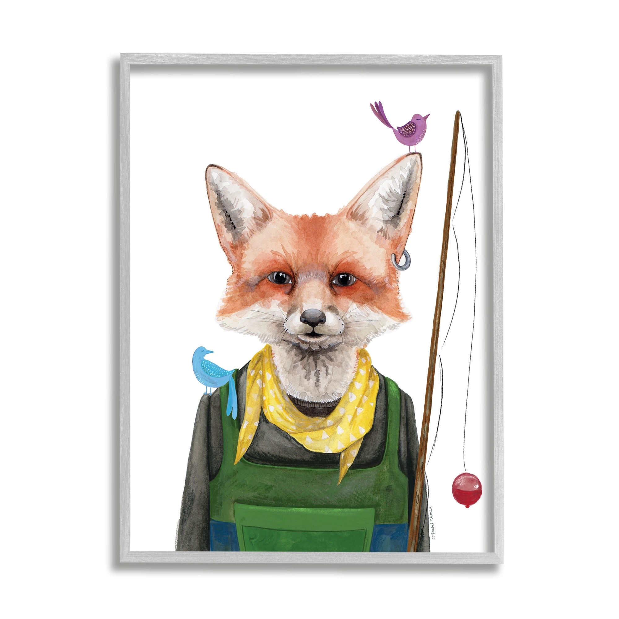 Stupell Industries Fisherman Camper Red Fox Birds Fishing Pole Framed Wall Art, 11 x 14, Design by Rachel Nieman