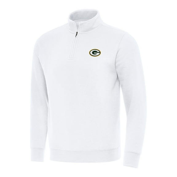 Men's Antigua White Green Bay Packers Victory Quarter-Zip Pullover Top