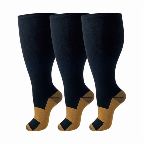 Nvzi plus size compression socks -3 pairs of 3XL neutral compression socks, wide calf compression socks with moisture absorbing fabric, knee support socks suitable for all day wear, style Z