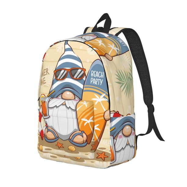 Disketp Hello Summer Cute Gnome print Canvas Backpack Lightweight Travel Daypack Student Rucksack Laptop Backpack-Small