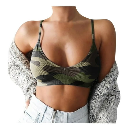 Ukumplol Sports Bras for Women Support Breast Camouflage Print Tank Top Spaghetti Strap Plus Size Women Sports Bra Bralettes for Women Push Up Bras for Women Sleep Bras for Women Camouflage XXL