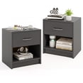 thumbnail image 1 of Gymax Table de Chevet 2 Pcs avec Tiroir Table d'Appoint avec Tiroir Coulissant Étagère de Rangement Ouverte Gris, 1 of 10