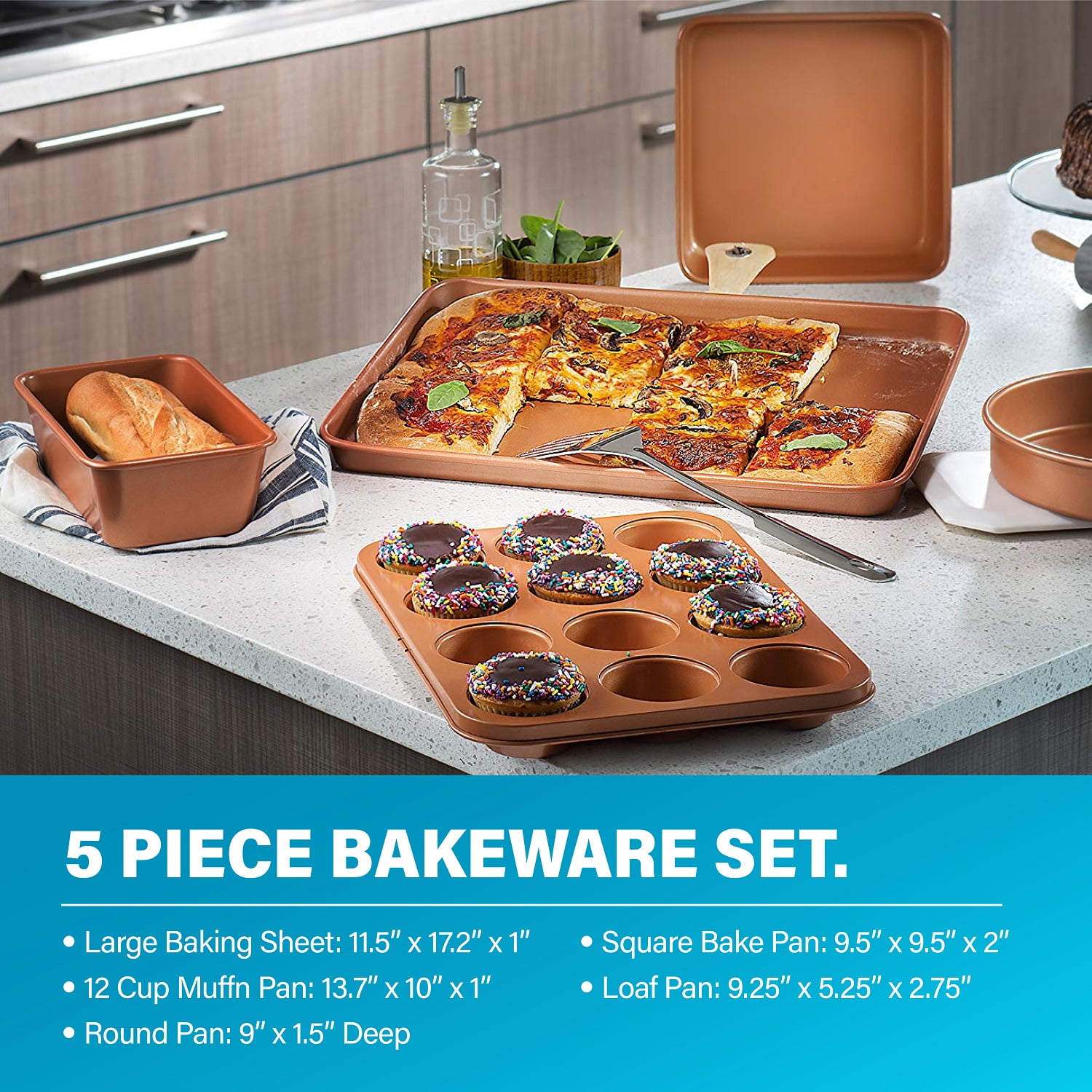 Gotham Steel Kitchen-in-a-box 25 Piece Cookware set, Non-stick Pots & Pans with Utensils, Turquoise/Copper