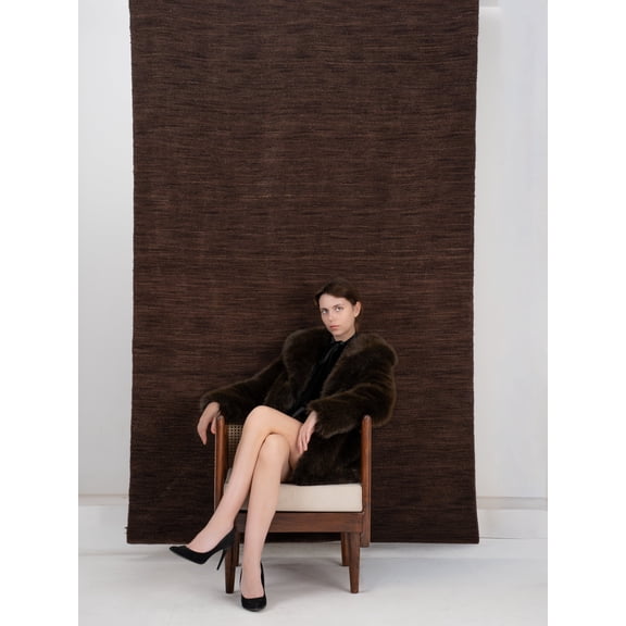 Rugsotic Carpets Hand Knotted Wool Area Rug 8'x10' Brown Solid Rectangle Indoor Rug for Living Room, Bedroom Antimicrobial L00111
