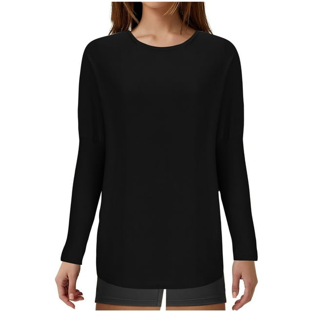 AherBiu Hauts à Manches Longues pour Femmes Haut de Pyjama Confortable T-Shirts Col Rond Ample Doux Vêtements de Nuit Pjs T-Shirt