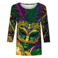 thumbnail image 4 of Cavosen Carnival Womens Casual Tops 3/4 Sleeves Mardi Gras Shiny Mask Graphic Print Shirts Round Neck Party Festival Blouse Comfy Fashion Holiday Tops Dressy Party Funny Tees L, 4 of 5
