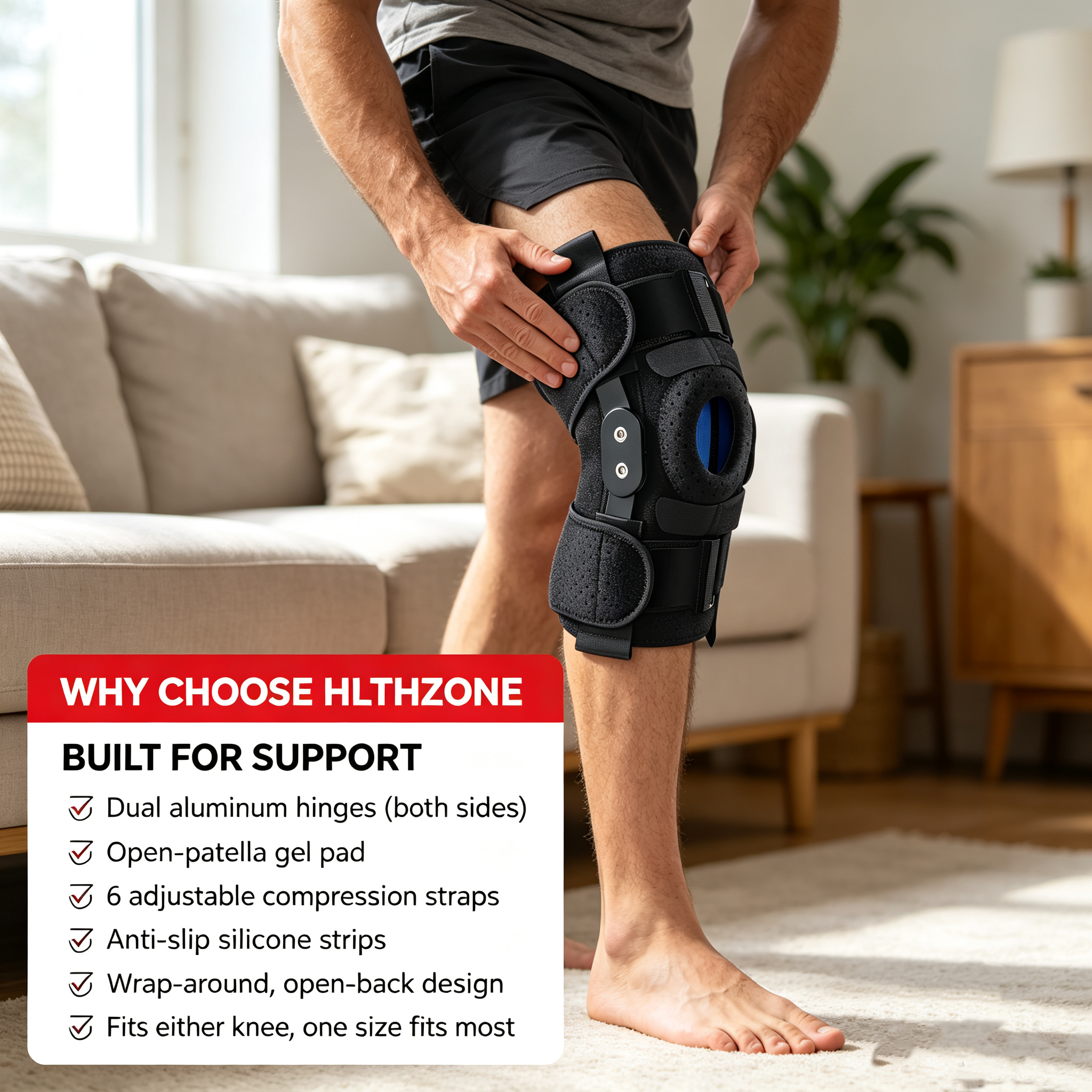 HLTHZONE Hinged Knee Brace With Side Stabilizers photo 4