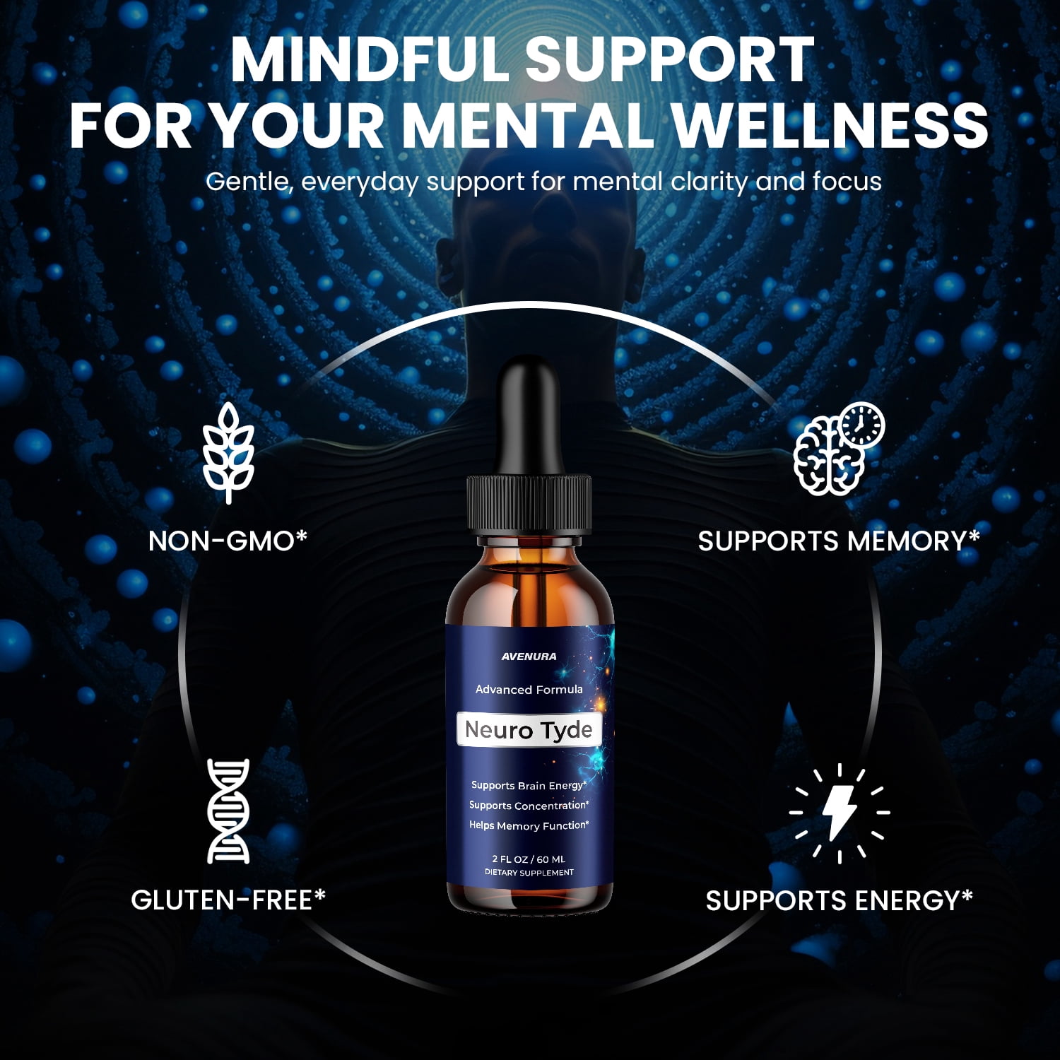 Neuro Tyde Liquid Drops –  NeuroTyde Natural Blend Memory Focus Brain Support Supplement, 3 Pack, 3 Month Supply