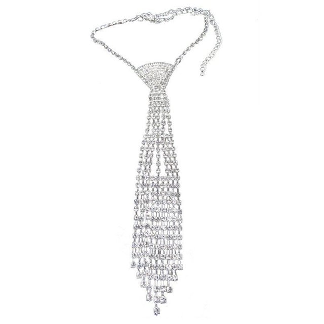 CUITING Crystal Rhinestone Neck Tie Long Narrow Necktie Necklace Party Costume Accessory