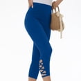 thumbnail image 6 of Stamzod Women's Leggings Summer Solid Color High Waisted Capri Leggings Casual Slim Fitting Plus Size Yoga Capri Pants for Women Blue C M, 6 of 7