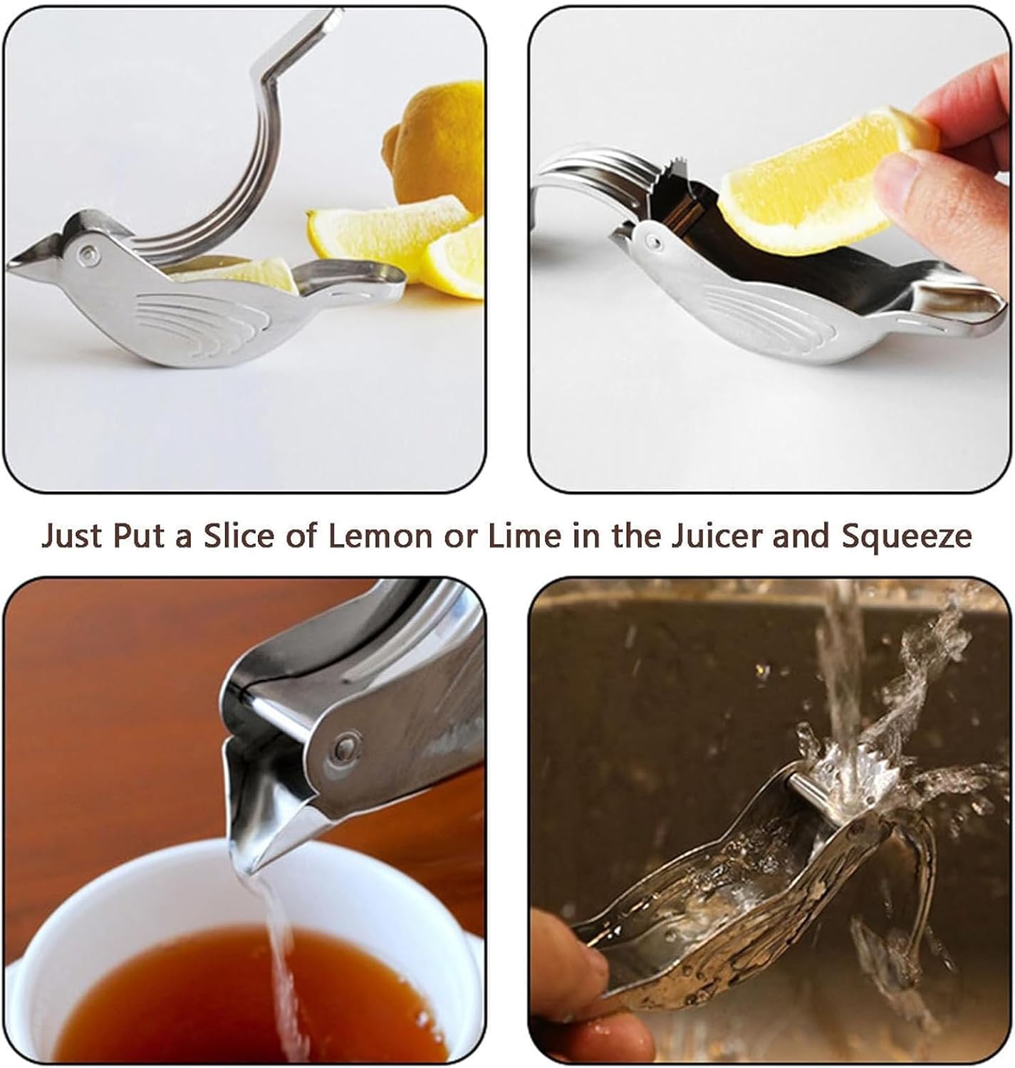 Bird Lemon Squeezer With Pour Spout, Bird Lime Squeezer Stainless Steel 