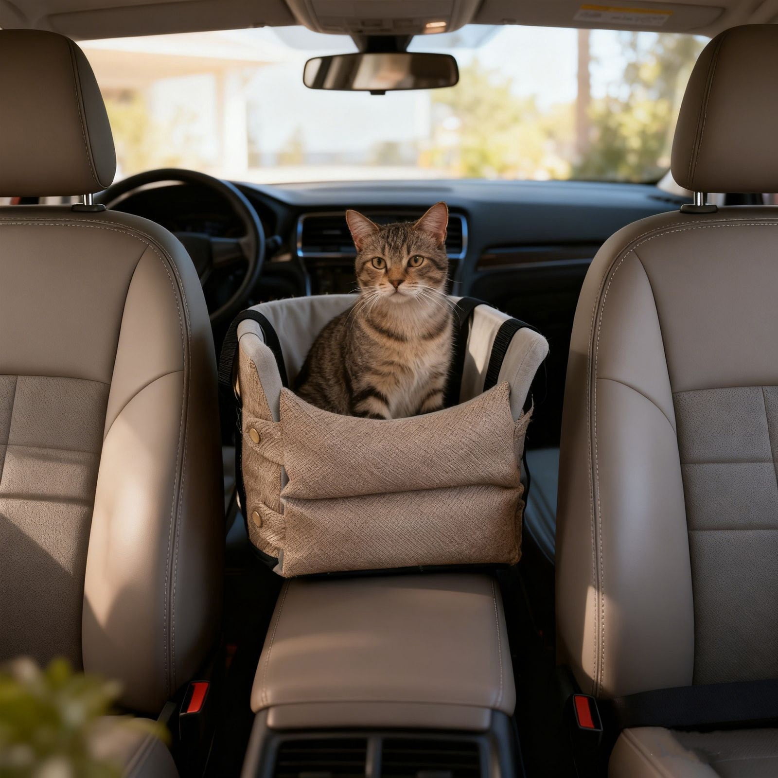 SUTWOEN Center Console Dog Car Seat for Small Dogs and Puppies, Ideal Armrest Booster Car Travel Seat with Safety Protection Seat Belts, Storage Pockets - Reduces Anxiety