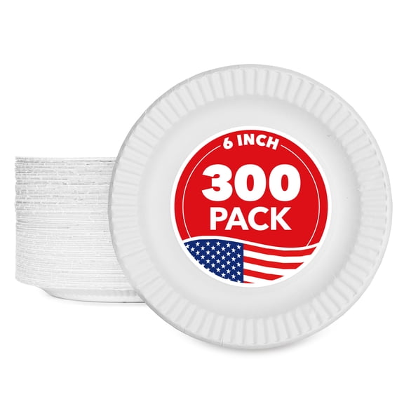 Stock Your Home 6-Inch Paper Plates Uncoated, White, 300 Count