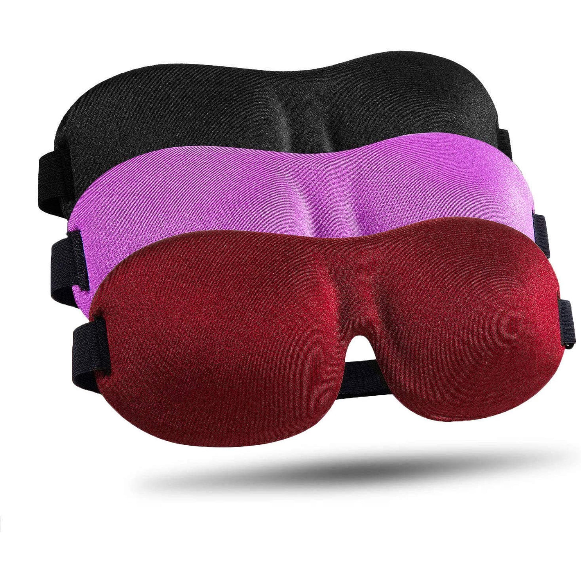 Sleep Mask 3 Pack, Upgraded 3D Contoured 100% Blackout Eye Mask for Sleeping with Adjustable Strap, Comfortable & Soft Night Blindfold for Women Men, Eye Shades for Travel/Naps