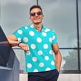 thumbnail image 4 of Fotbe Aqua And White Polka Dot Pattern Men’s Golf Polo Shirt – Breathable Performance Golf Shirt with Button-Down Collar-Large, 4 of 6