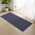 thumbnail image 3 of Blue Yellow Geometric Kitchen Runner Rug 2'x4', Modern Abstract Art Striped Washable Rug with Tassels, Non Slip Woven Cotton Bathroom Rugs Hallway Carpet for Foyer Bedroom Entry Back Door Decor, 3 of 9