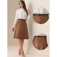 thumbnail image 2 of DARING DIVA Women A-Line High Waist PU Faux Leather Belted Midi Skirt XL Dark Brown, 2 of 6