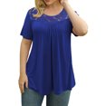 thumbnail image 3 of Qarigey Camiseta de mujer Túnica plisada Top Cuello Manga corta Blusa de encaje de encaje de manga corta Prendas para la parte del cuerpo Azul L, 3 of 5