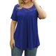 thumbnail image 2 of Qarigey Camiseta de mujer Camiseta plisada Túnica Top Cuello Camiseta corta de mujer Blusa de encaje de manga plisada Prendas para la parte del cuerpo Azul METRO, 2 of 5