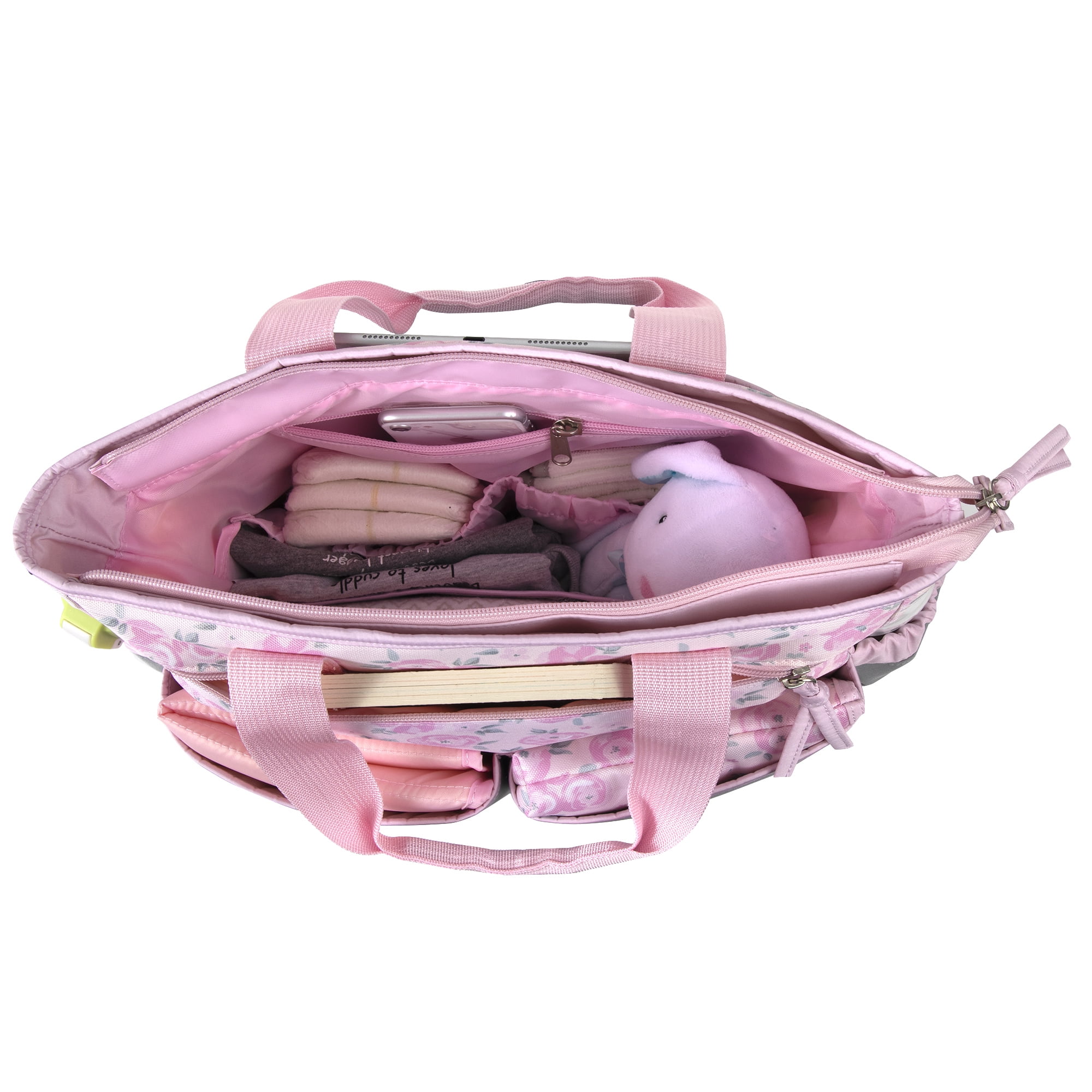 Baby Essentials Floral Crossbody Diaper Bag with Changing Pad & Pacifier Pouch, Pink & Gray, 3-Piece