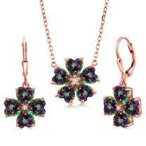 Gem Stone King 18K Rose Gold Plated Silver Green Mystic Topaz and White Lab Grown Diamond Pendant Necklace Earrings Jewelry Set for Women (12.40 Cttw, Heart Shape 6MM, with 18 inch Chain)