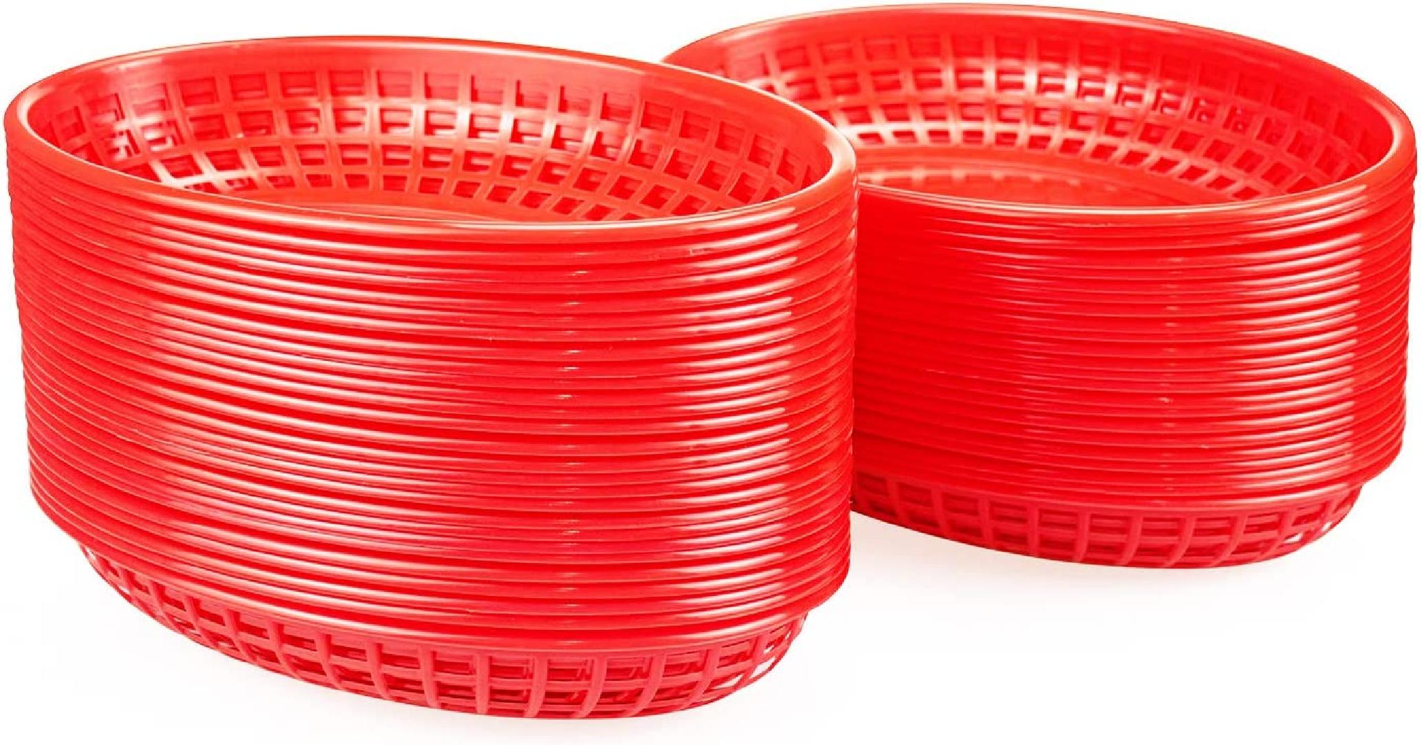 50 Pack Oval Fast Food Baskets, Plastic Storage Basket Bin for Home