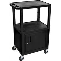 Ergode 42" H Rolling Audio Video Presentation Cart with 3 Shelves and Cabinet - Black Legs