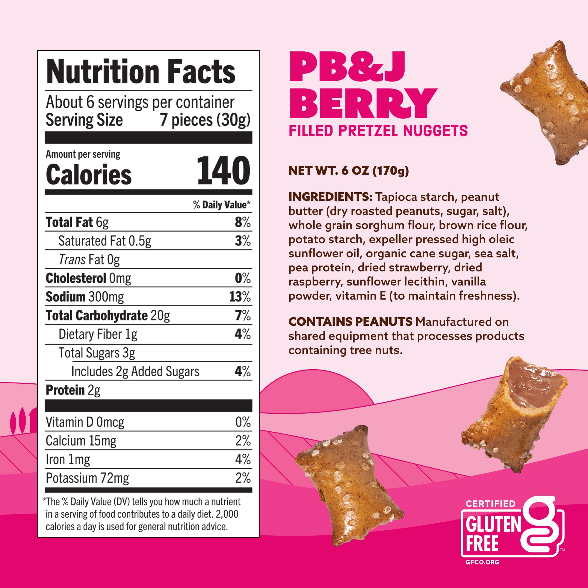 (8 pack) Quinn PB&J Berry Filled Pretzel Nuggets, Gluten Free Snacks, 6 oz Bag
