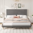 thumbnail image 1 of GloryStar Vertical Channel Tufted Velvet Bed Frame, Adjustable Headboard Platform Bed with Wooden Slats, No Box Spring Required, 1 of 7