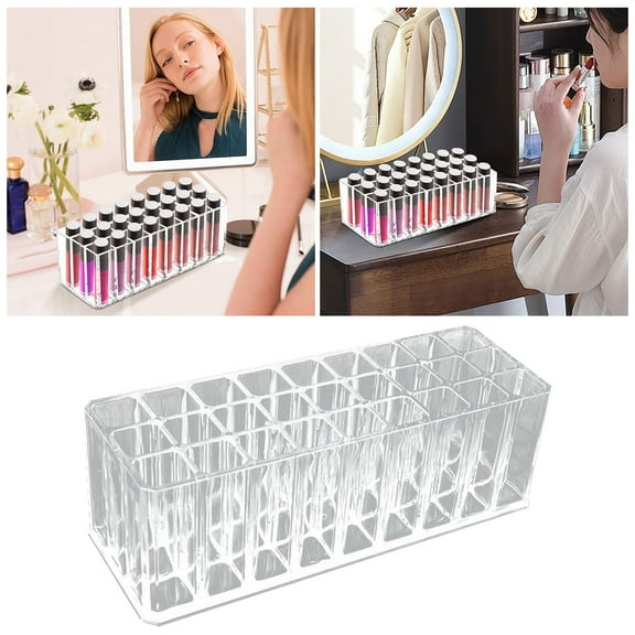 Cosmetic Bag Small Clear Compact Lip Gloss Perfume Holder Makeup Organizer 27 Slots Cosmetic Storage Display for Lipstick Tubes and Brushes
