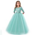 thumbnail image 1 of Robe Longue en Dentelle Florale Vintage pour Filles Manches 3/4 Robe de Soirée de Mariage Robe de Danse Formelle, 1 of 5