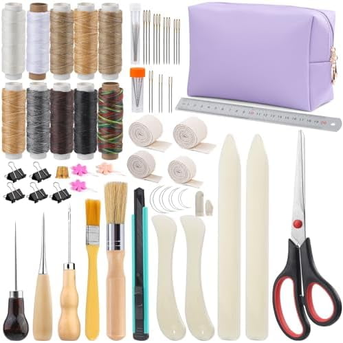 65 Pcs Book Binding Kits Book Binding Materials Bone Folder Tool Bookbinding Supplies with 10 Waxed Thread Paper Awl Binding Ribbon and Bag for Storage