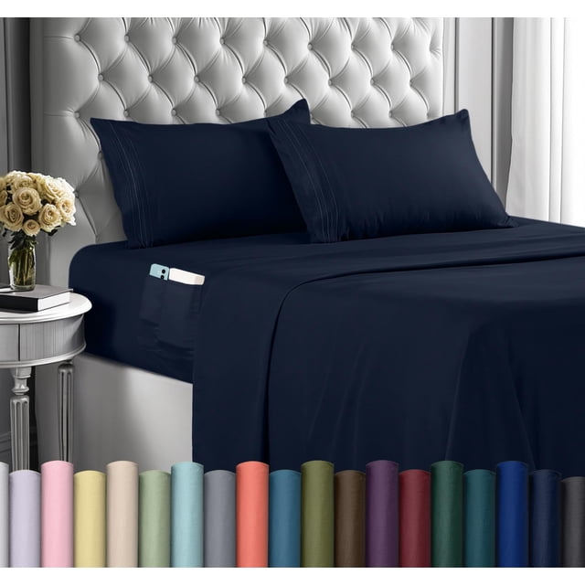 Juego de sábanas Utopia Bedding, tamaño completo, microfibra, 4 piezas, azul marino