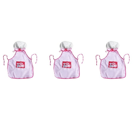 

3X Childs Kids Chef Hat Apron Cooking Baking Boy Gift (Pink)