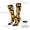thumbnail image 4 of Xecao Black Marble Pattern Sunflower print thigh-high socks, crafted for both men and women with a stretchy, high-opaque design perfect for daily wear, 4 of 6