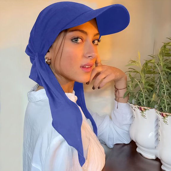 TELOLY Leisure Baseball Cap Baseball Hat Cap Hijab Shawl Simple Fabric Turban Summer Breathable Muslim Headscarf Hijab Cap for Women Men Western Hats Blue