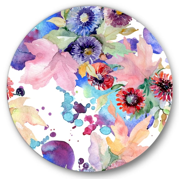 Designart 'Wildflowers and Vibrant Wild Spring Leaves VIII' Modern Circle Metal Wall Art 36x36 - Disc of 36