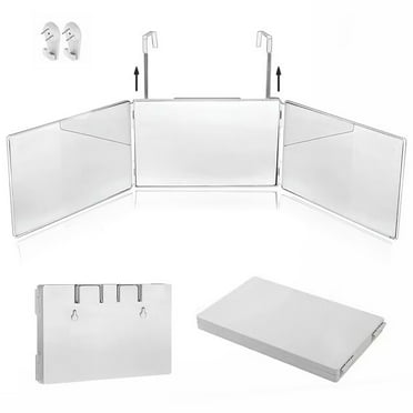 3 Way Mirror, 360 Mirror for Hair Cutting with Height Adjustable Telescoping Hooks, Tri-fold Mirror for Makeup, Hair Styling and Shaving, Hanging/Wall Mounted/Countertop