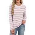 thumbnail image 2 of Women's Striped Long Sleeve Shirts 2026 Spring Fall Tops Fashion Color Block Top Clothing Loose Crewneck Tee Blouses, 2 of 6