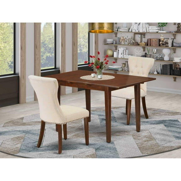 East West Furniture Norfolk 3-piece Wood Dining Set in Mahogany/Light Beige