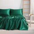 thumbnail image 6 of Luxury Satin Twin Sheet Set, Dark Green 3-Piece, Silky Deep Pocket Fitted Sheet for Hair and Skin, 6 of 8