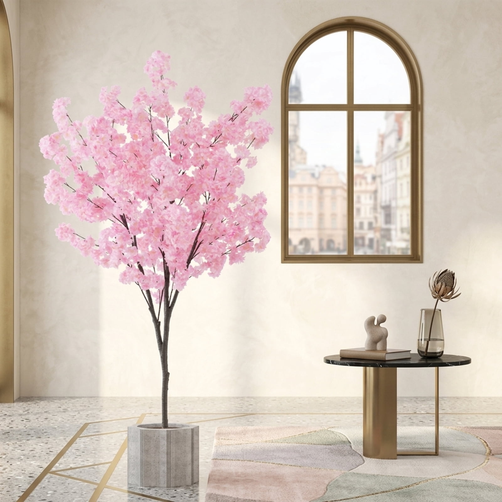 Vebreda Artificial Plant Decor, 6.5 FT Tall Artificial Cherry Blossom Tree with 1170 Pink Flowers, Gorgeous and Vivid Appearance