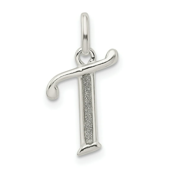 Sterling Silver Polished Glitter Enamel Letter T Initial Charm QC9181T