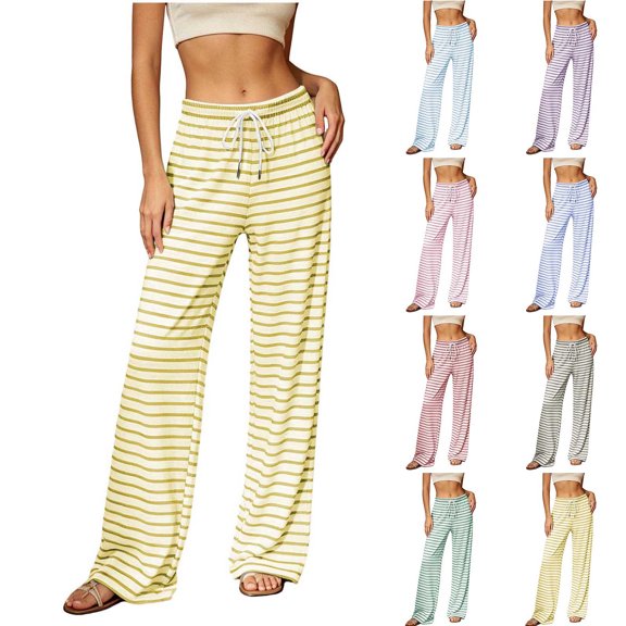 Diufon Womens Pajama Pants Striped Wide Leg Loose Soft Modal Sleepwear Drawstring Sleep Pants for Homewear & Outdoor