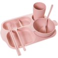 thumbnail image 1 of 6-Piece Set of Wheat Straw Tableware, Anti-Fall Cartoon Children's Plate Bowl, Spoon and Fork Set, Cartoon Rice Bowl. (Pink), 1 of 5