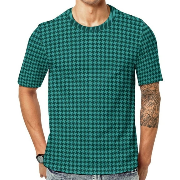 T Shirt For Men Green Black Houndstooth Small Pattern Trendy Cool Short-Sleeve Graphic Tops Dropship