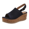thumbnail image 4 of Pandaie Womens Platform Wedge Sandals Leopard Cork Footbed Slingback Slip on Slides Open Toe Suede Summer Dressy Walking Shoes Black Size 7.5, 4 of 5