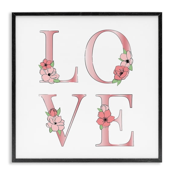 Stupell Industries Shabby Chic Love With Floral Blooms Black Framed Giclee Art, 12 x 12, by Martina Pavlova