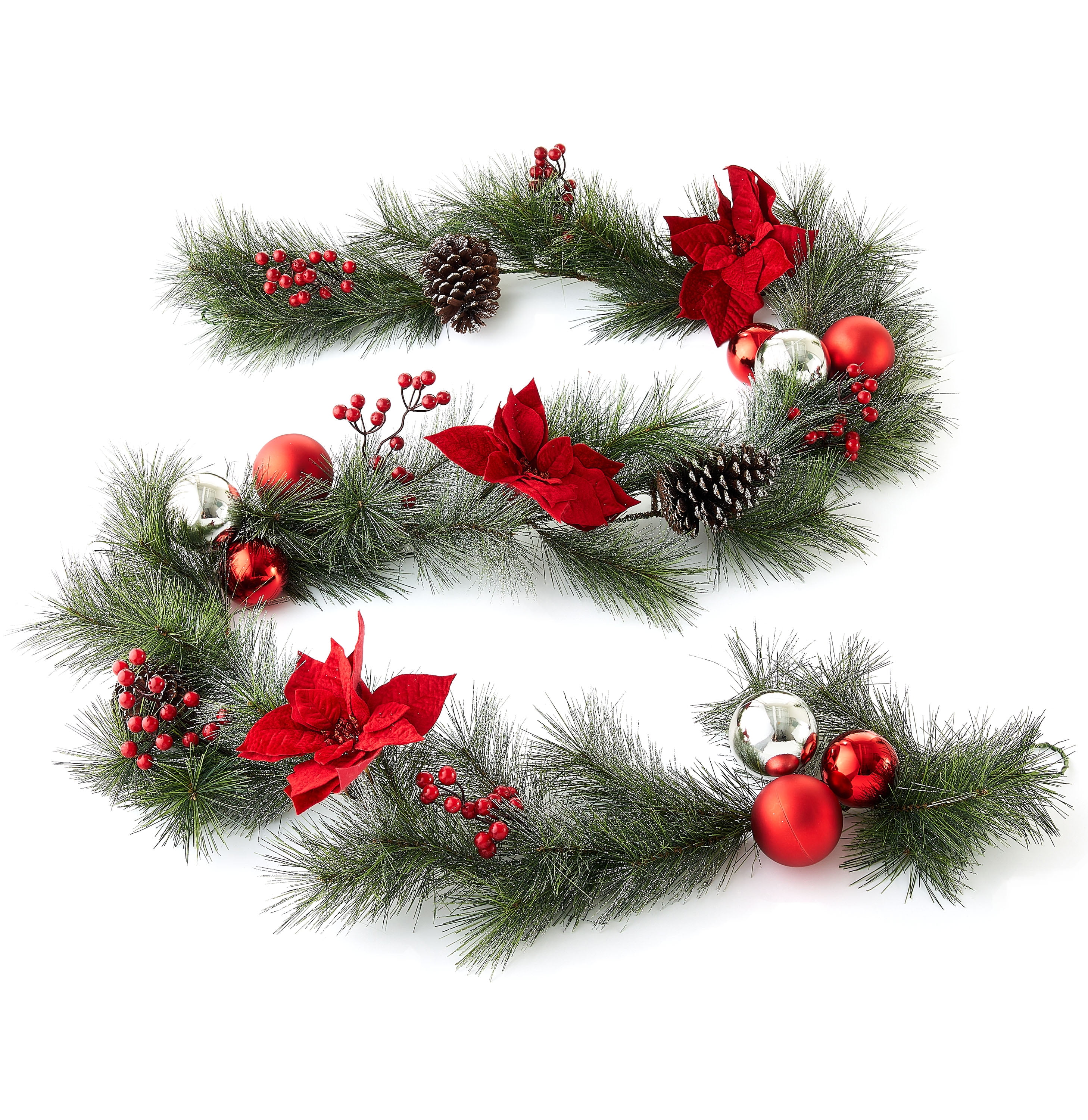 Holiday Time Red Poinsettia Christmas Garland, 9 Foot
