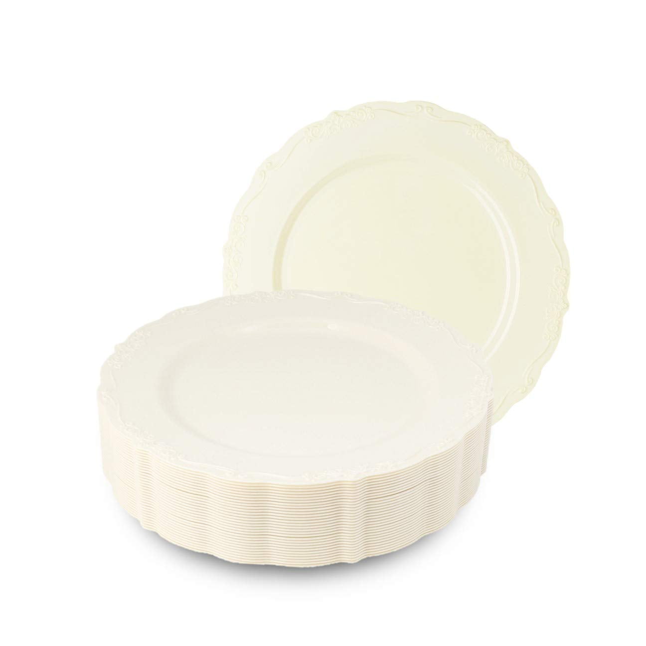 120 Pack Disposable Dinner Plates, Vintage Party Plates, Cream Color 10